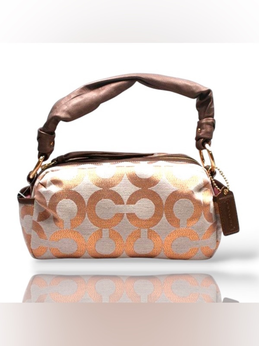 Coach Parker Op Art Shoulder Zip Bag in Metallic Gold Rose Gold - Picture 10 of 10